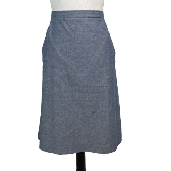 Kasper Skirt size 10 Blue Chambray Knee A Line Pockets Modest Casual Career - Picture 1 of 9